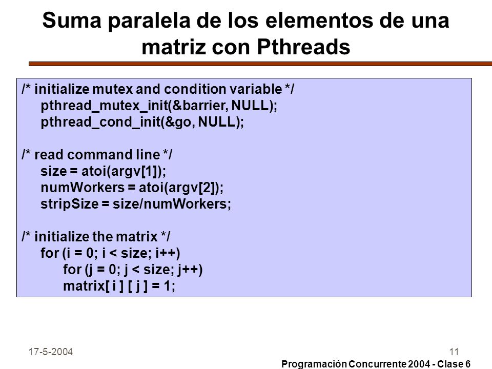 Suma paralela de los elementos de una matriz con Pthreads