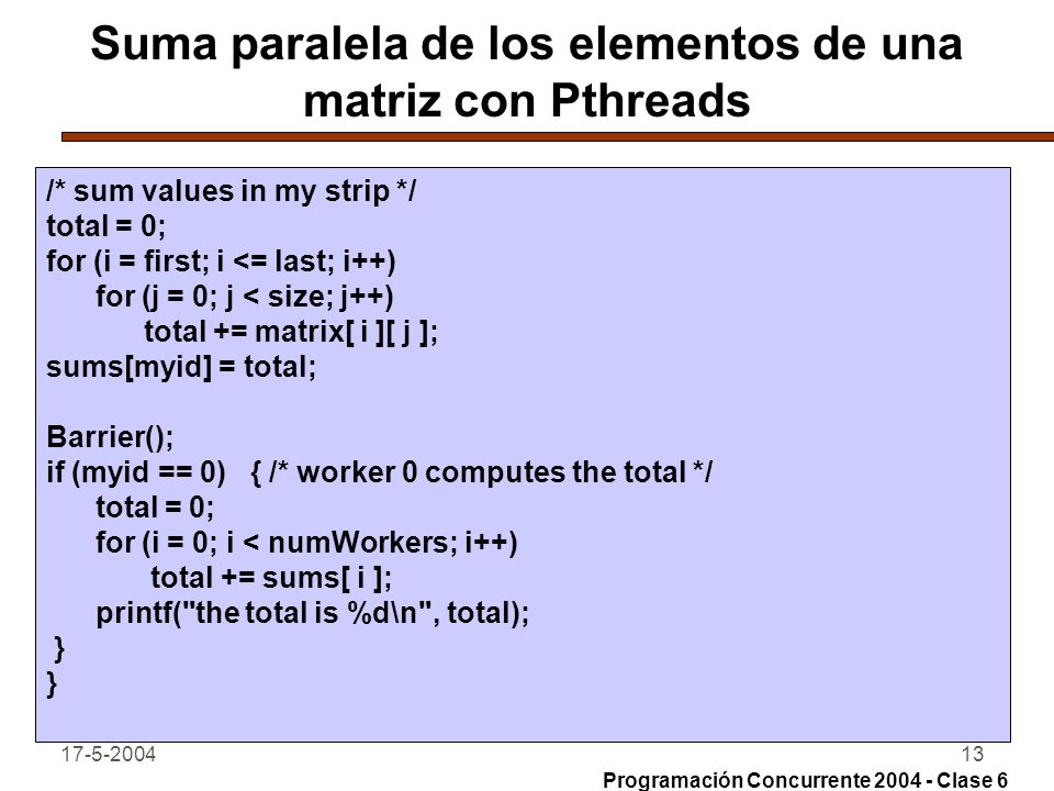Suma paralela de los elementos de una matriz con Pthreads