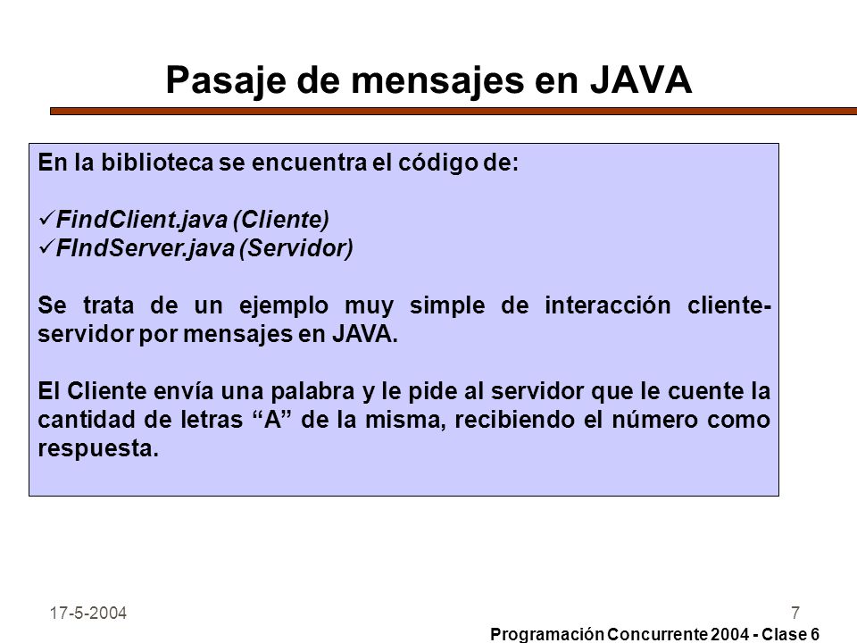 Pasaje de mensajes en JAVA