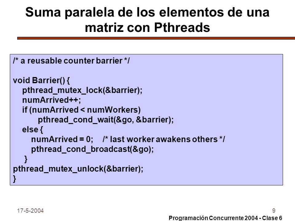 Suma paralela de los elementos de una matriz con Pthreads