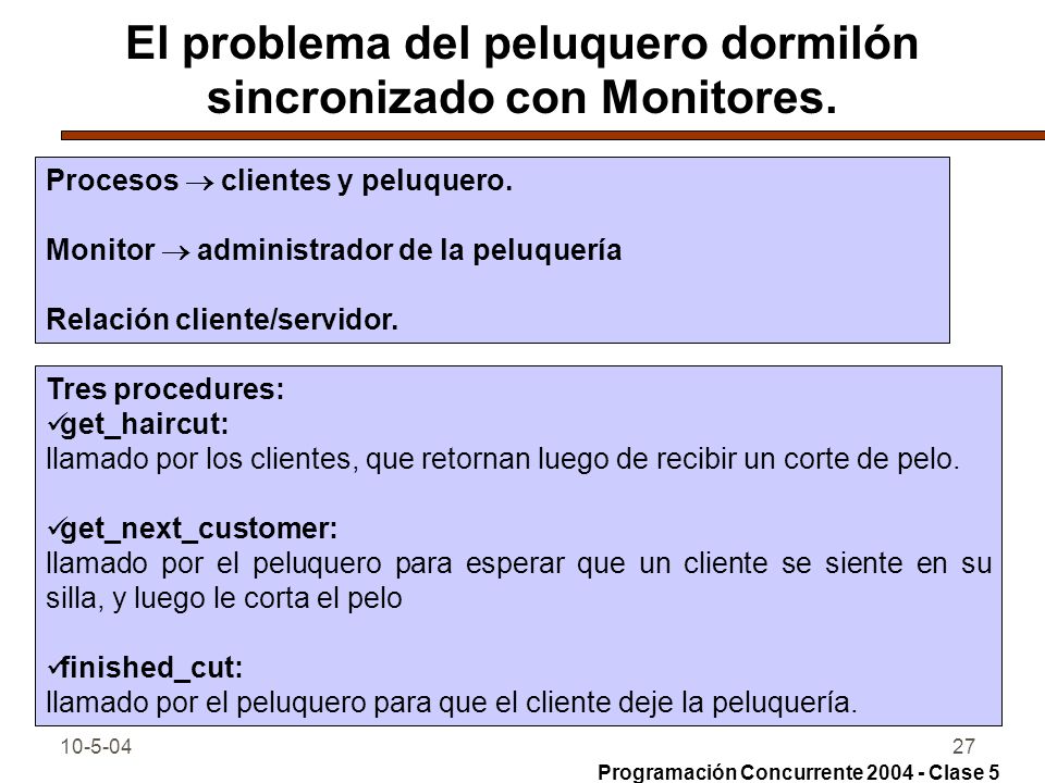 El problema del peluquero dormilón sincronizado con Monitores.