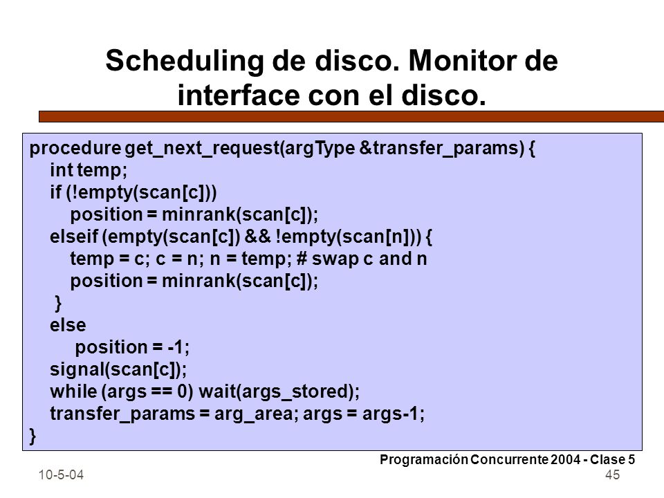 Scheduling de disco. Monitor de interface con el disco.