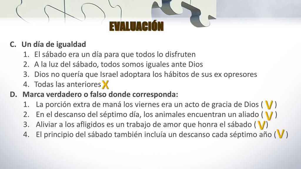X V V V V EVALUACIÓN Un día de igualdad