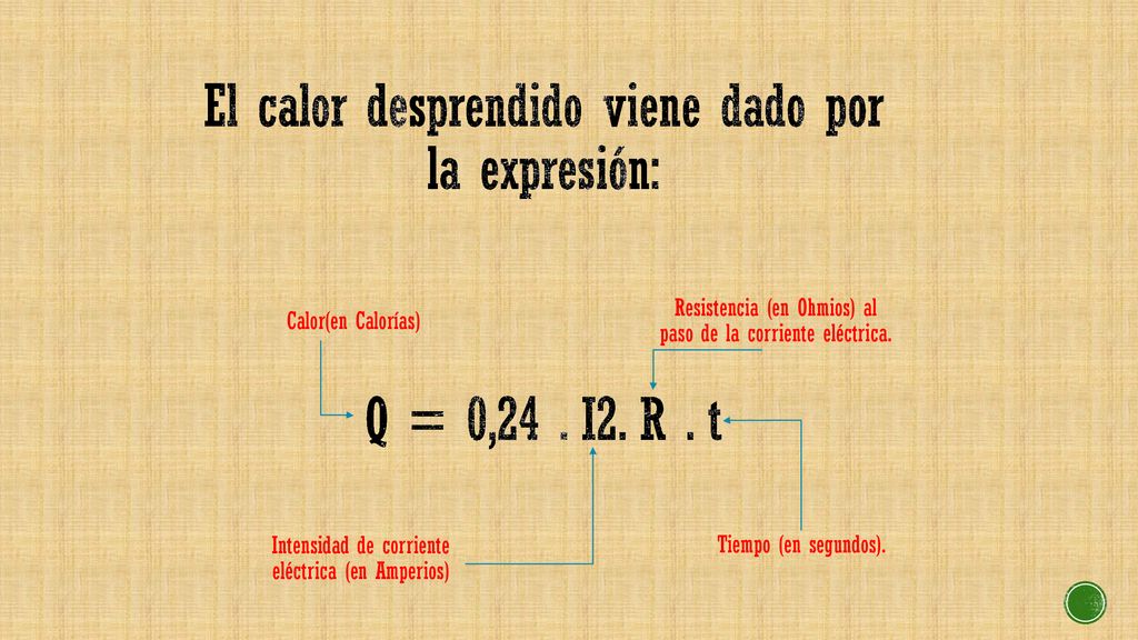 El calor desprendido viene dado por la expresión: Q = 0,24 . I2. R . t