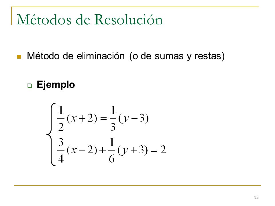 Métodos de Resolución Método de eliminación (o de sumas y restas)