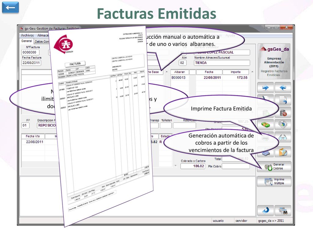 ← Facturas Emitidas. Introducción manual o automática a partir de uno o varios albaranes.
