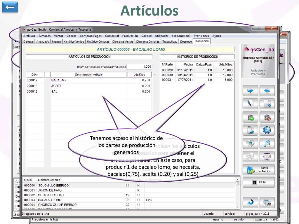 Artículos ← Histórico de Pedidos a proveedor y Albaranes de compra.