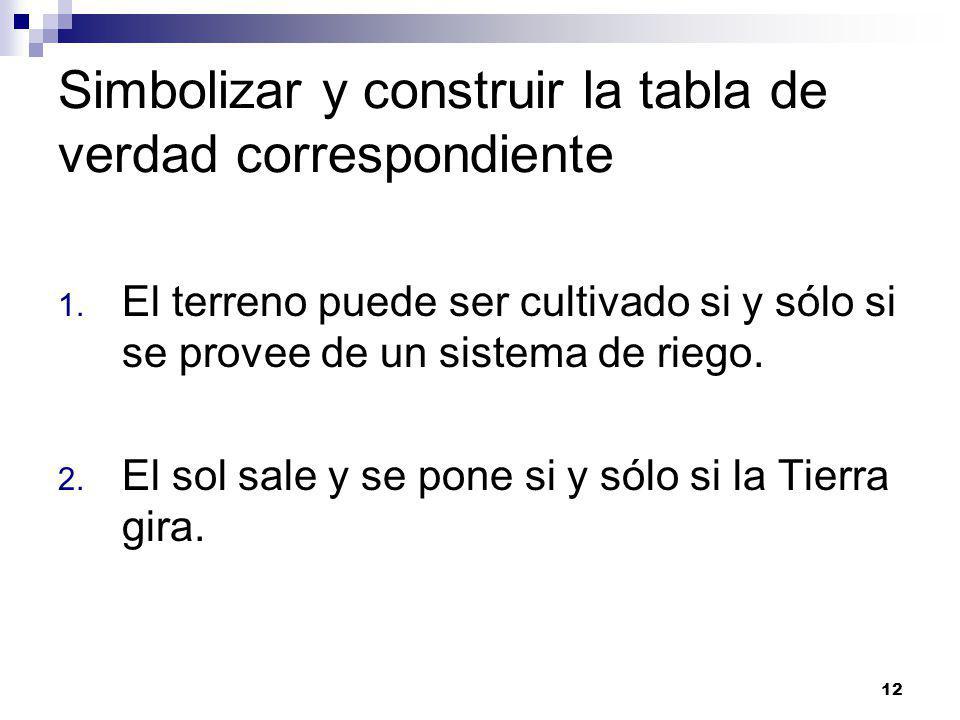 Simbolizar y construir la tabla de verdad correspondiente