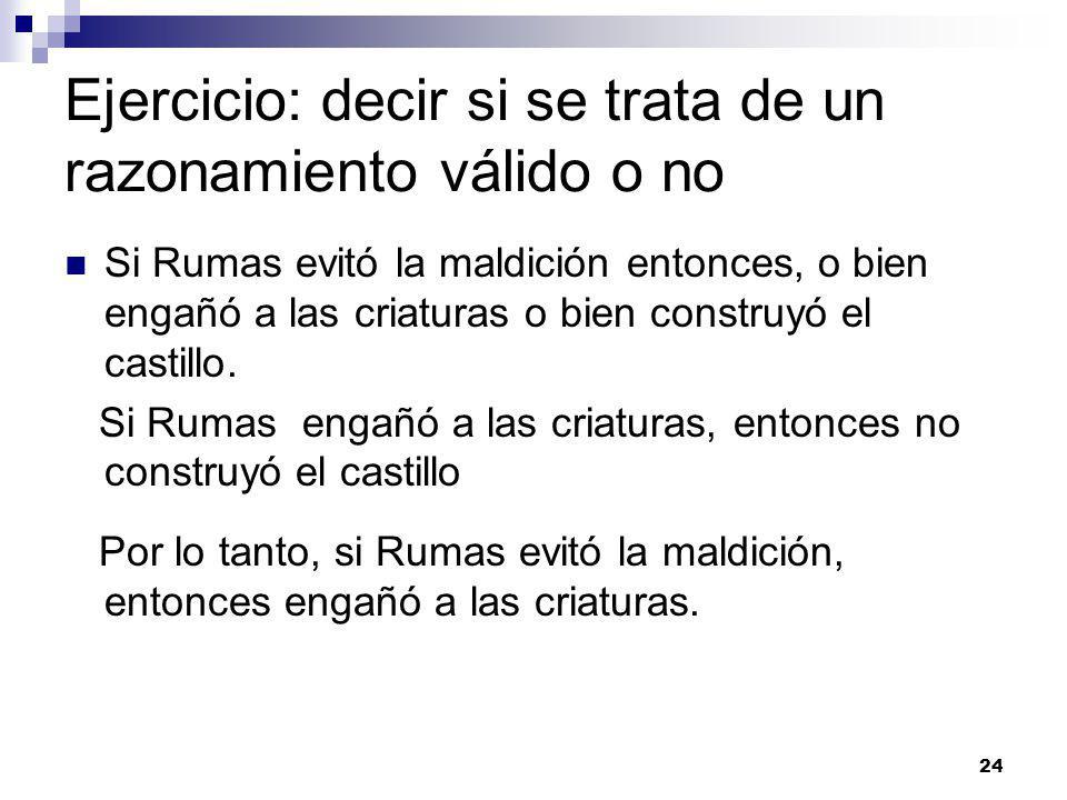 Ejercicio: decir si se trata de un razonamiento válido o no