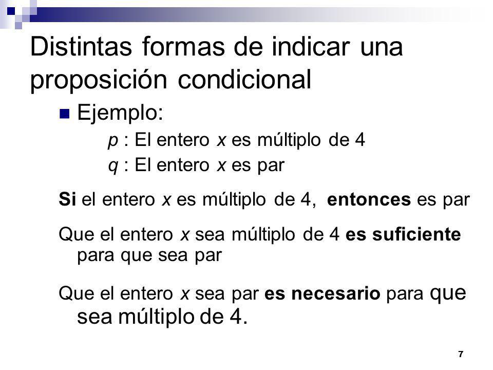 Distintas formas de indicar una proposición condicional