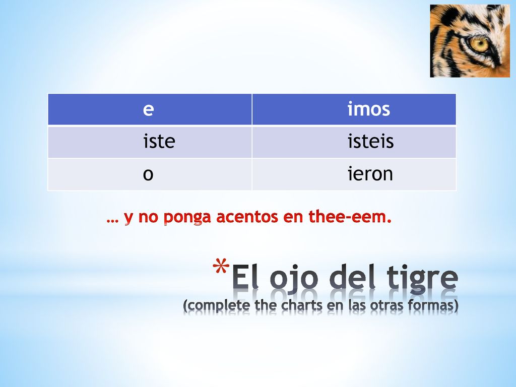 El ojo del tigre (complete the charts en las otras formas)