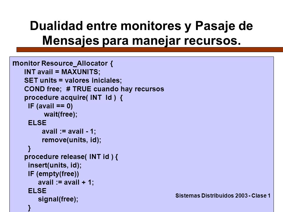 Dualidad entre monitores y Pasaje de Mensajes para manejar recursos.