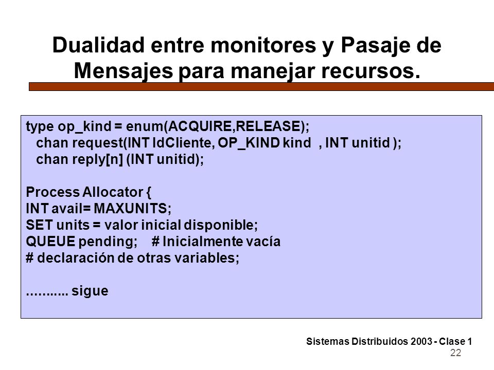 Dualidad entre monitores y Pasaje de Mensajes para manejar recursos.