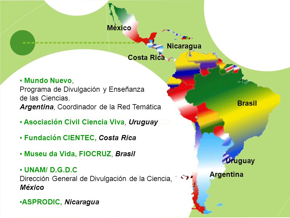 México Nicaragua. Costa Rica. Mundo Nuevo, Programa de Divulgación y Enseñanza. de las Ciencias.