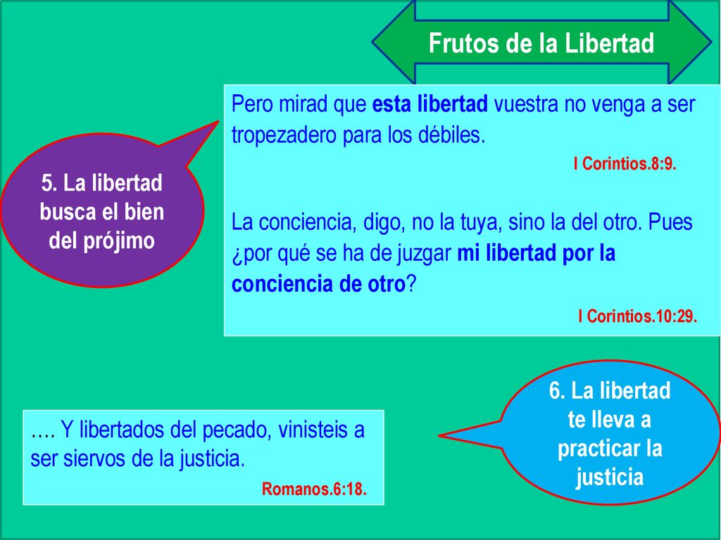 Frutos de la Libertad Pero mirad que esta libertad vuestra no venga a ser tropezadero para los débiles.