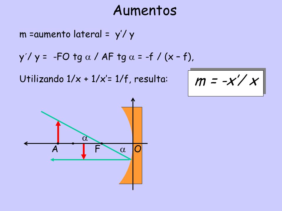Aumentos m = -x’/ x m =aumento lateral = y’/ y