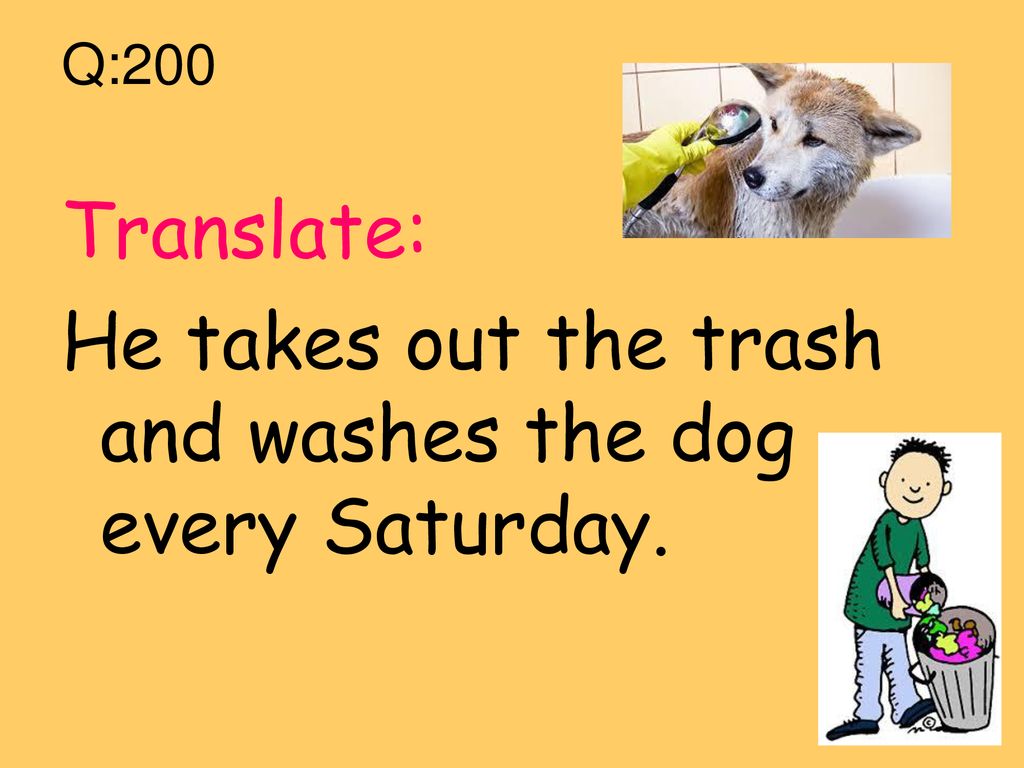 He takes out the trash and washes the dog every Saturday.