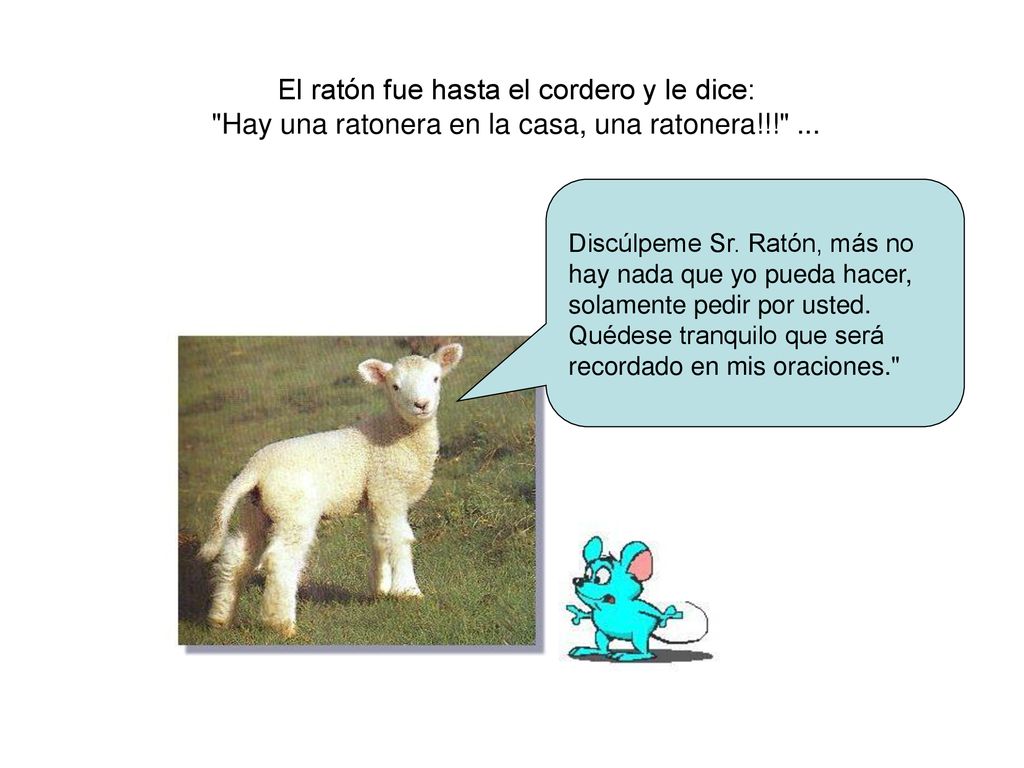 El ratón fue hasta el cordero y le dice: