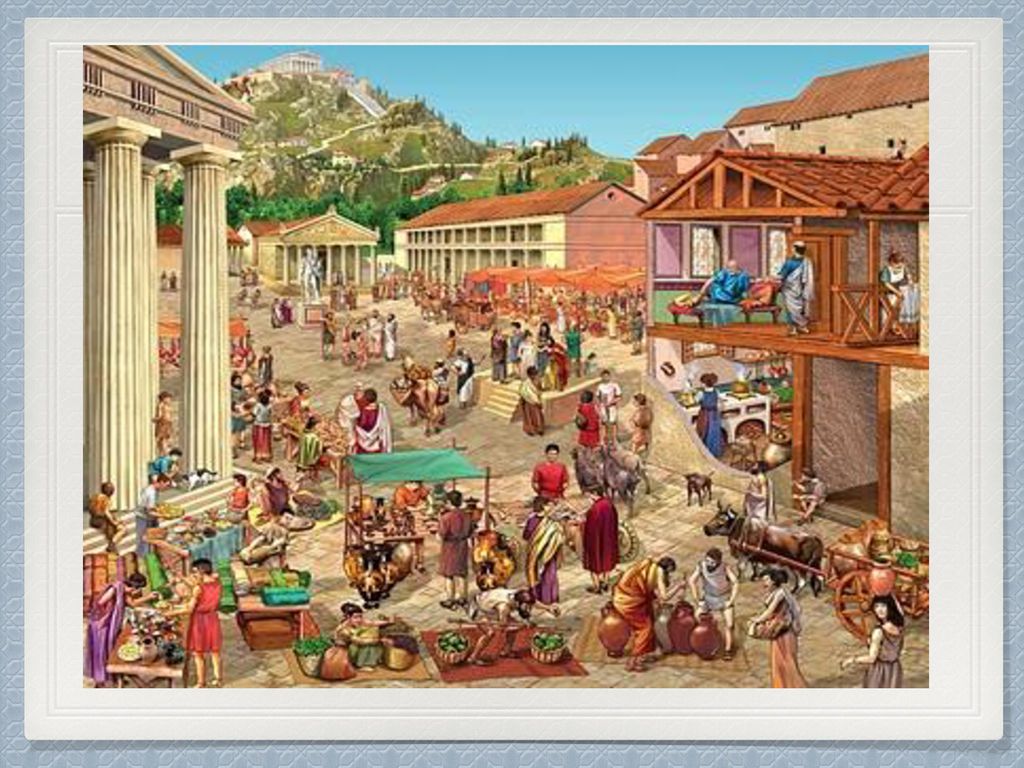 Aquí ves el ágora donde había un mercado, y la colina alta era el Acrópolis donde estaba el Partenón.