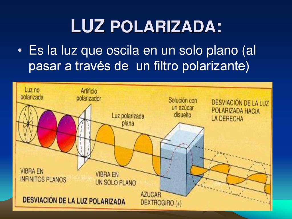 LUZ POLARIZADA: Es la luz que oscila en un solo plano (al pasar a través de un filtro polarizante)