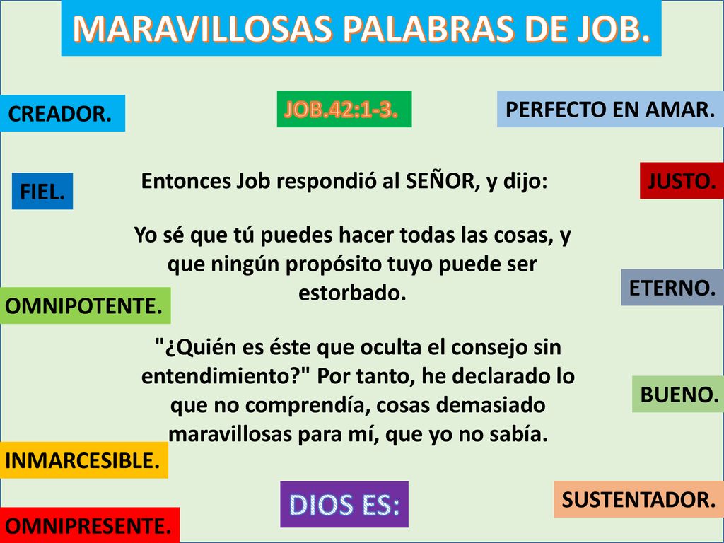 MARAVILLOSAS PALABRAS DE JOB. Entonces Job respondió al SEÑOR, y dijo: