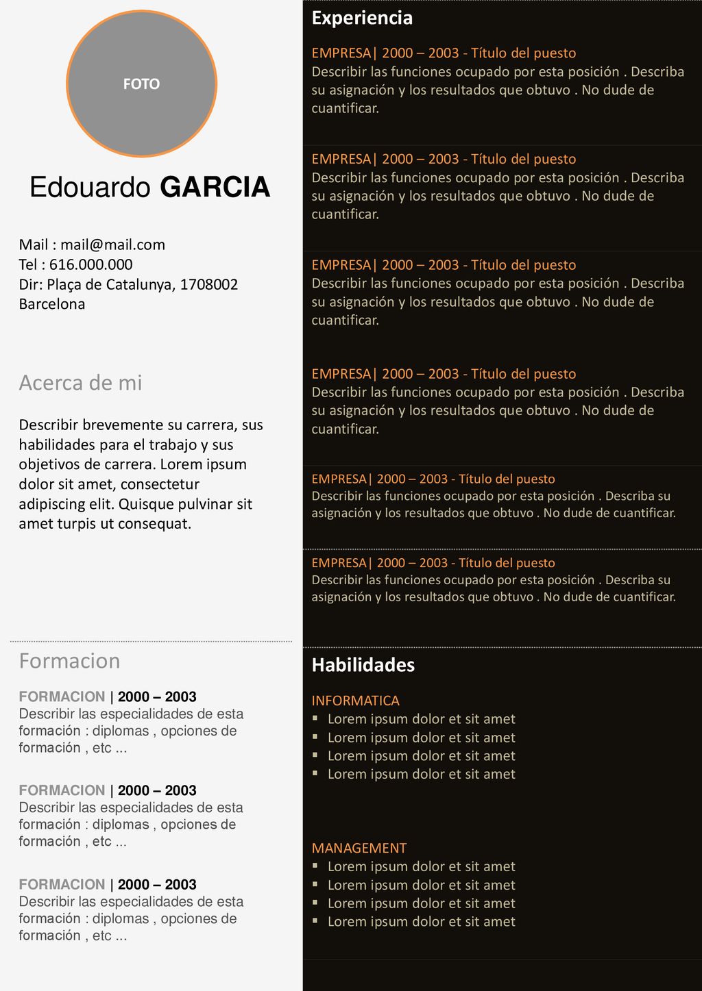 Edouardo GARCIA Formacion Acerca de mi Experiencia Habilidades FOTO