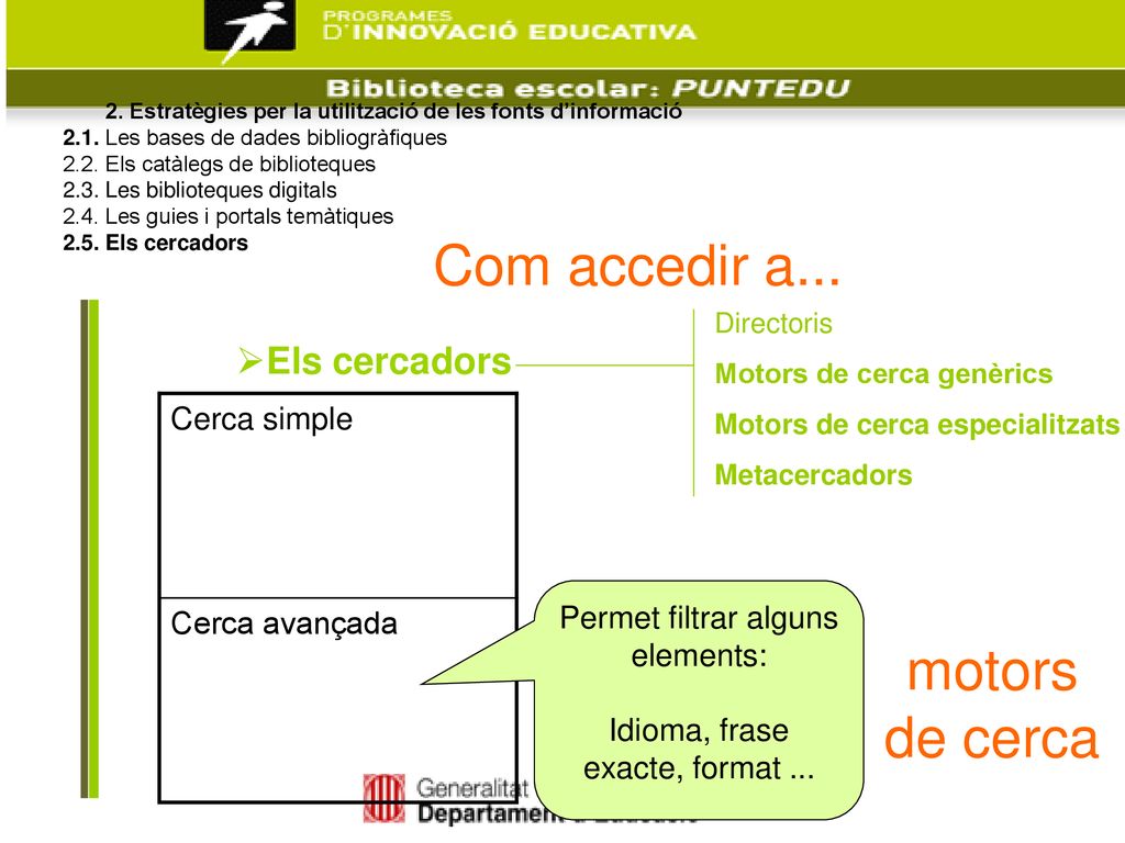 Com accedir a... motors de cerca Els cercadors Cerca simple