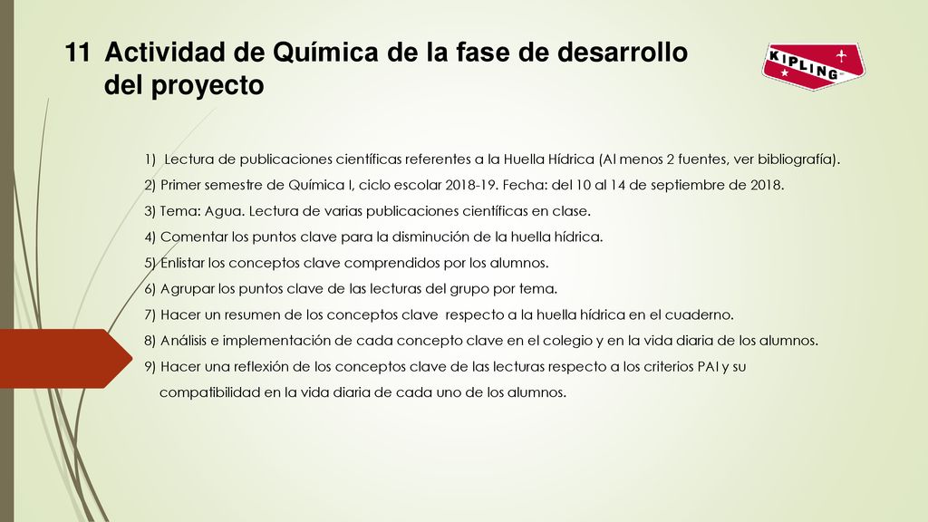 del proyecto 11 Actividad de Química de la fase de desarrollo
