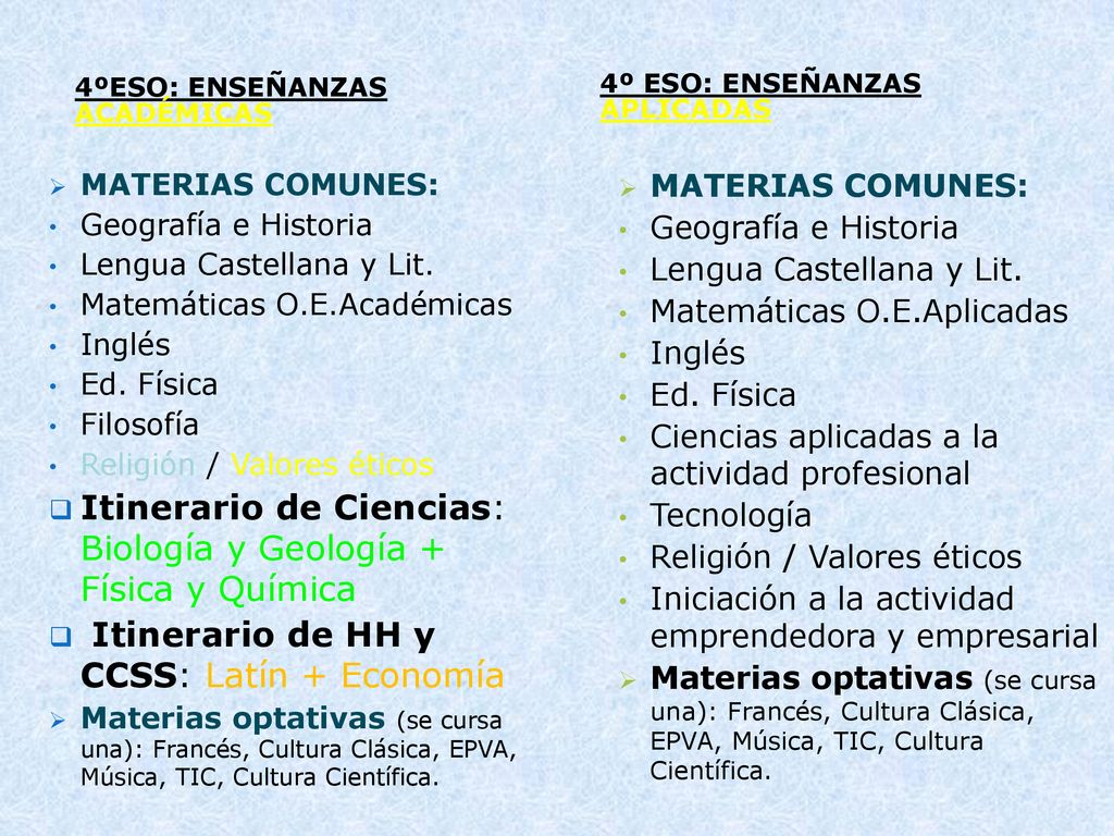 Itinerario de Ciencias: Biología y Geología + Física y Química