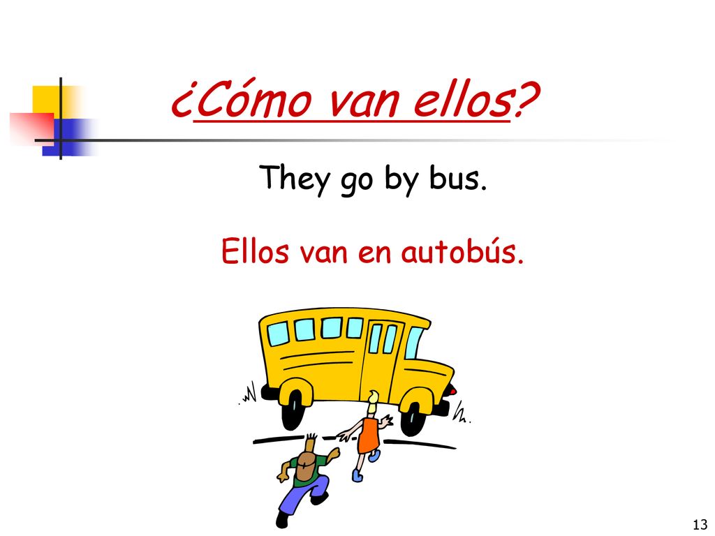 ¿Cómo van ellos They go by bus. Ellos van en autobús.