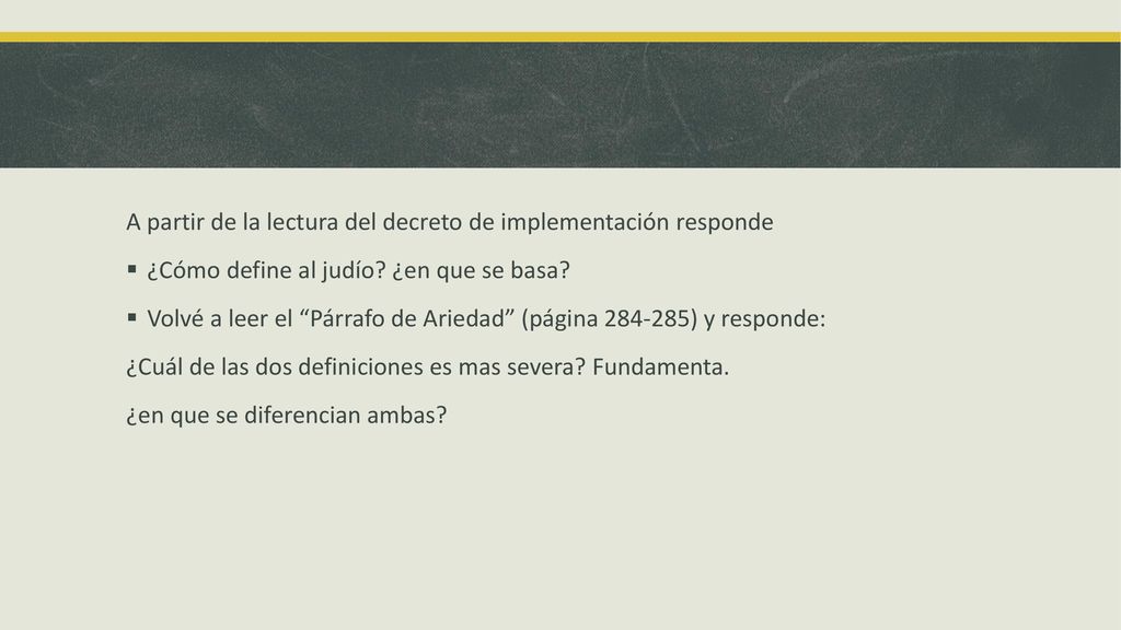 A partir de la lectura del decreto de implementación responde
