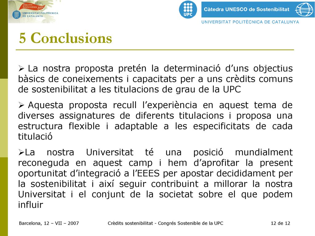 Crèdits sostenibilitat - Congrés Sostenible de la UPC 12 de 12