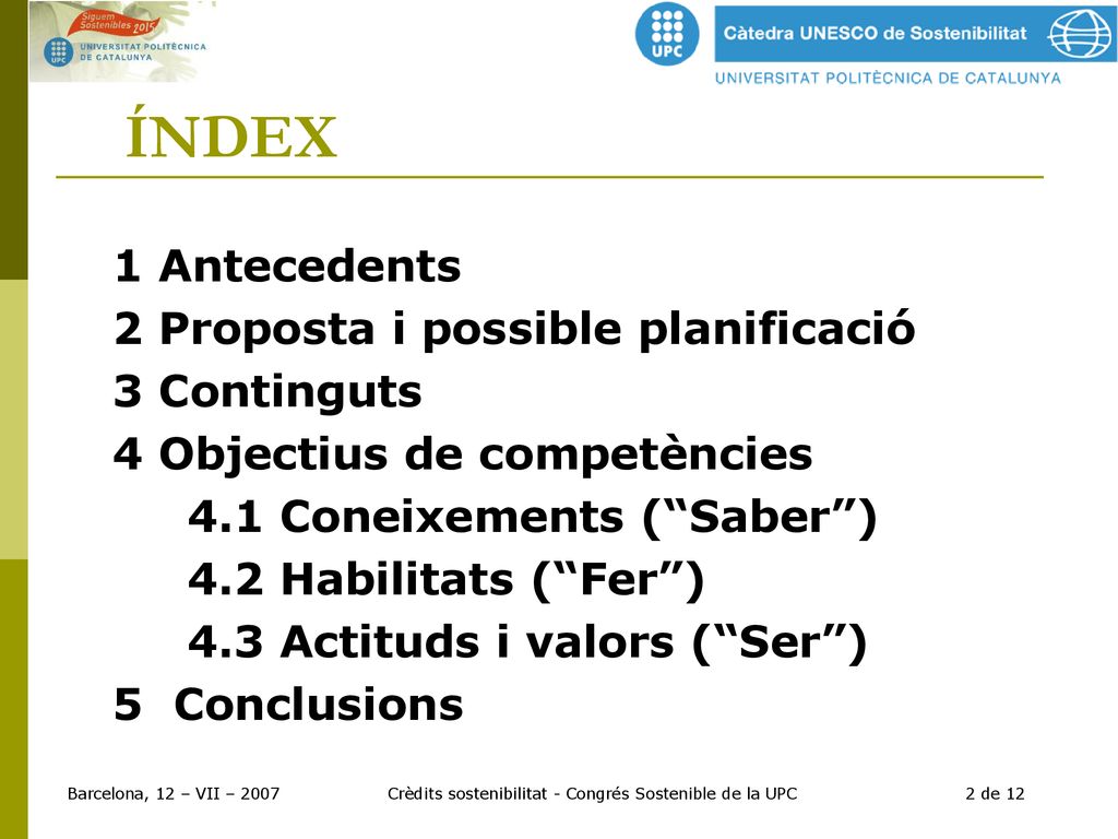 Crèdits sostenibilitat - Congrés Sostenible de la UPC 2 de 12