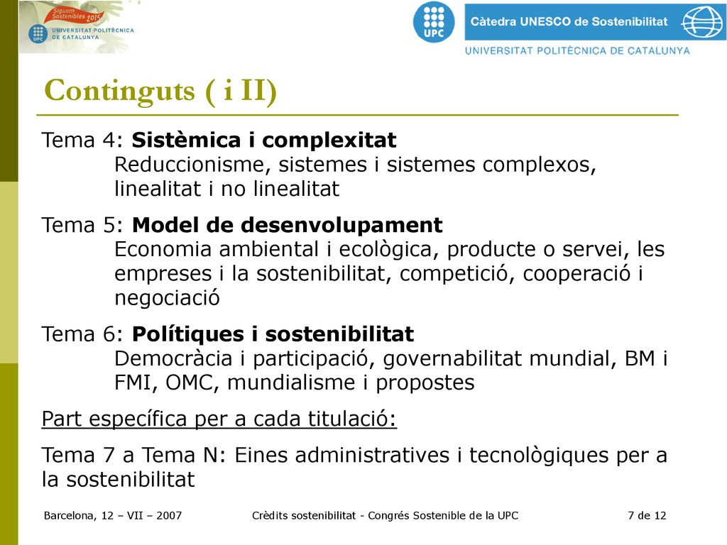 Crèdits sostenibilitat - Congrés Sostenible de la UPC 7 de 12