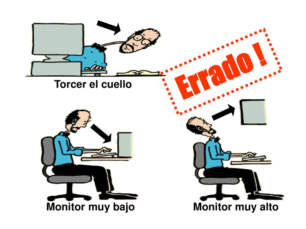 Torcer el cuello Errado ! Monitor muy alto Monitor muy bajo