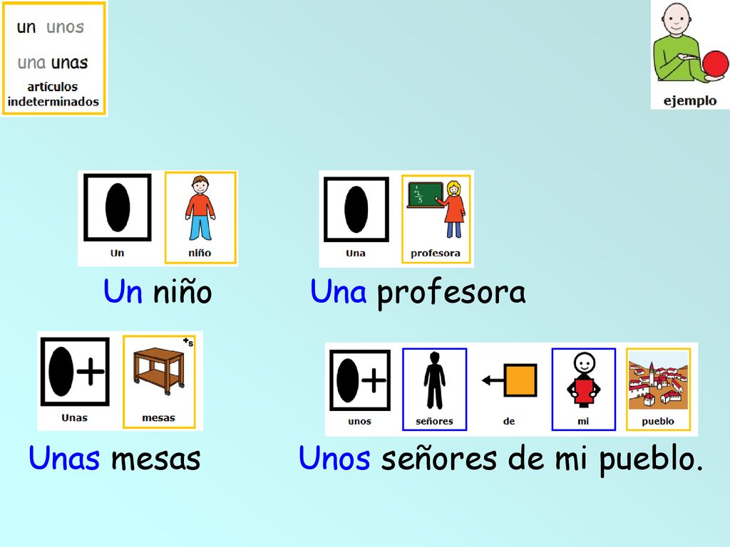 Un niño Una profesora Unas mesas Unos señores de mi pueblo.