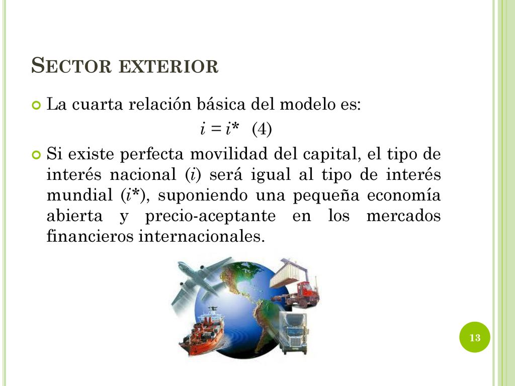 Sector exterior La cuarta relación básica del modelo es: i = i* (4)