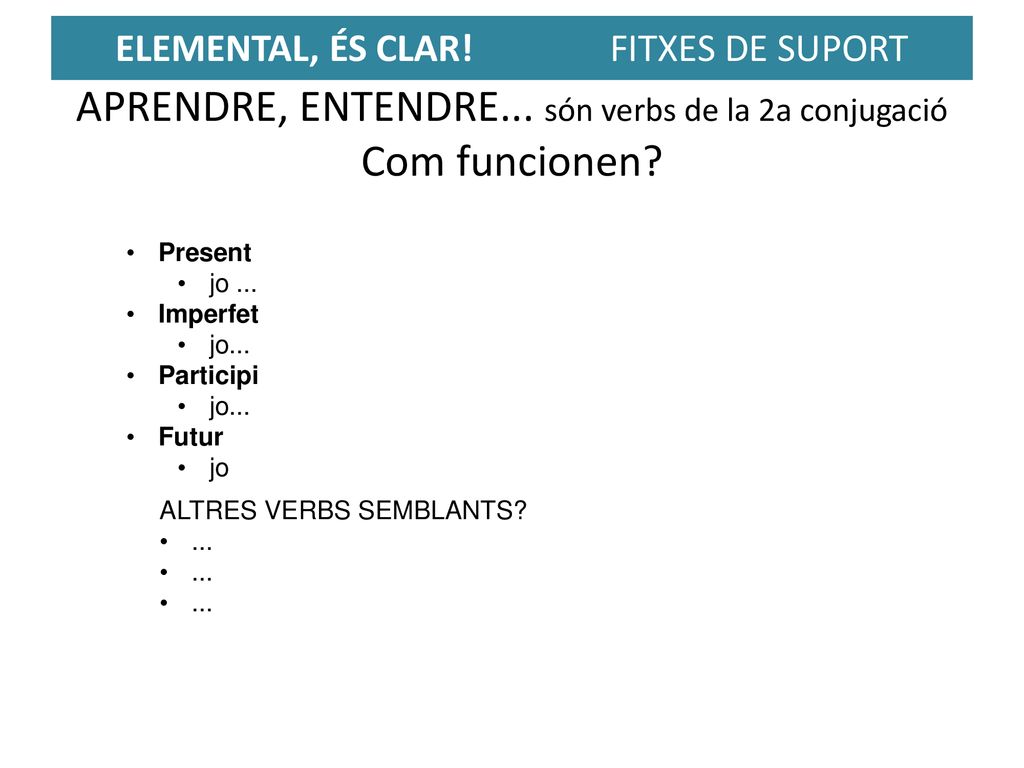 APRENDRE, ENTENDRE... són verbs de la 2a conjugació Com funcionen