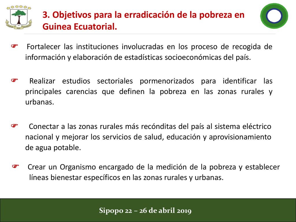 3. Objetivos para la erradicación de la pobreza en Guinea Ecuatorial.