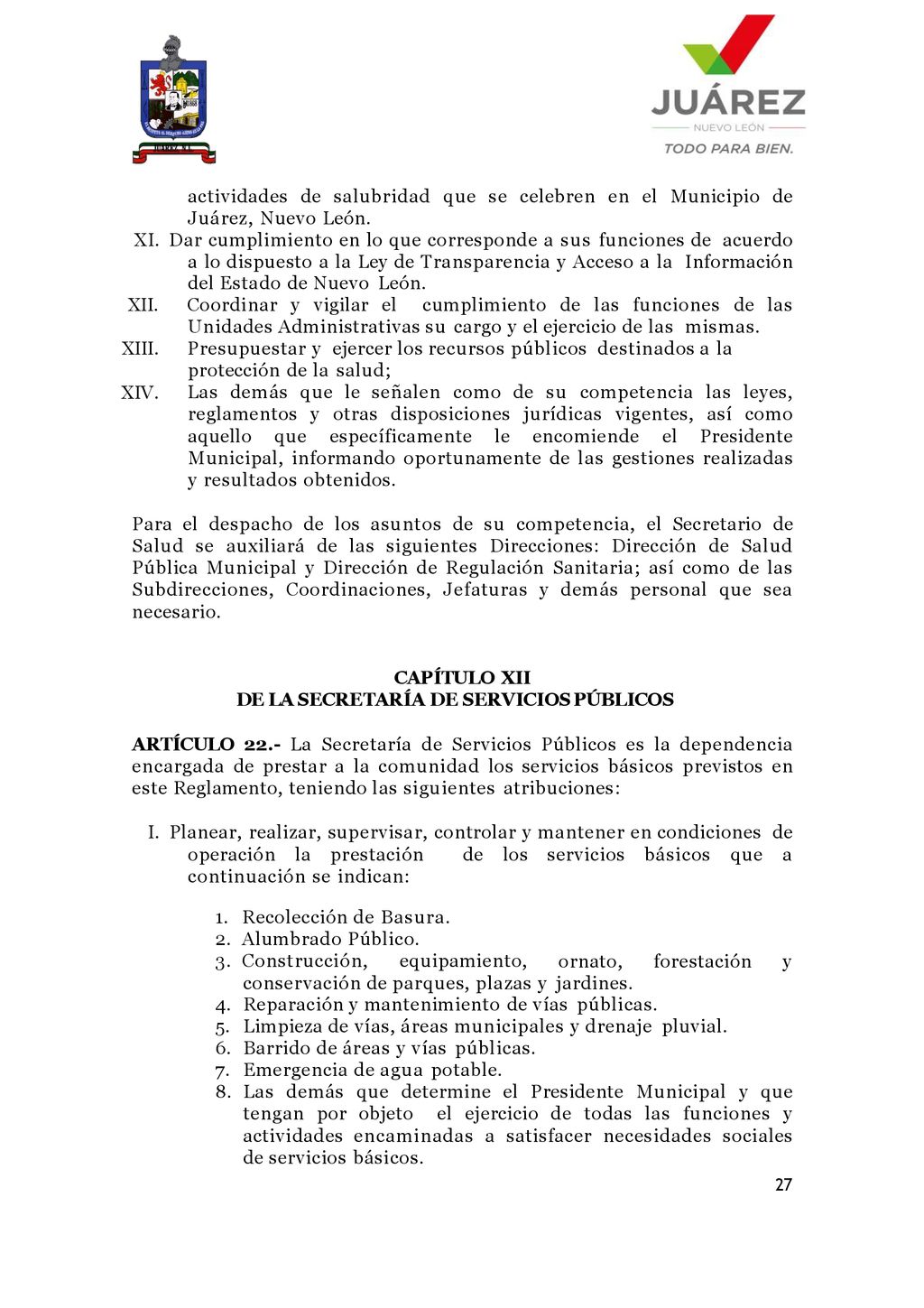 actividades de salubridad que se celebren en el Municipio de Juárez, Nuevo León.