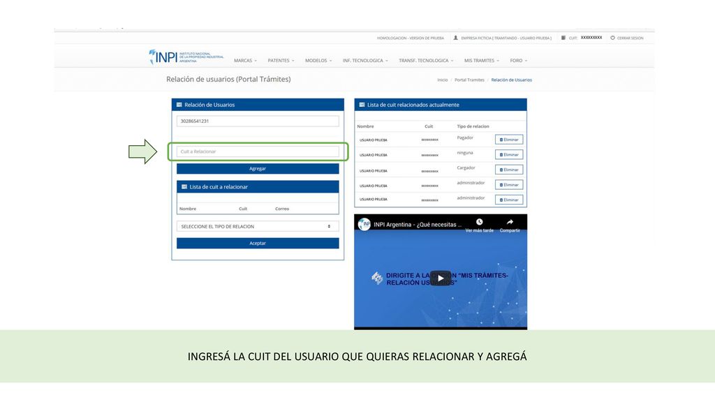 INGRESÁ LA CUIT DEL USUARIO QUE QUIERAS RELACIONAR Y AGREGÁ
