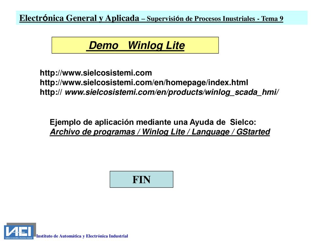 Electrónica General y Aplicada – Supervisión de Procesos Inustriales - Tema 9