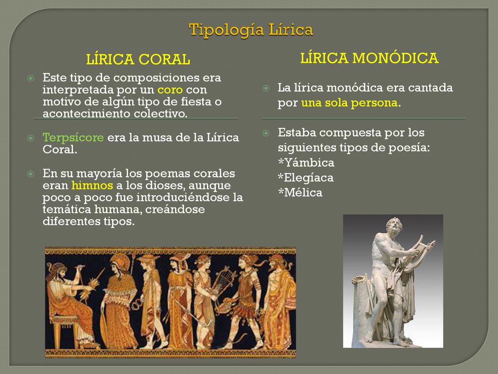 Tipología Lírica Lírica Coral Lírica Monódica