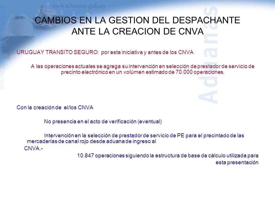 CAMBIOS EN LA GESTION DEL DESPACHANTE ANTE LA CREACION DE CNVA