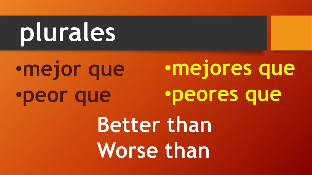 plurales Better than Worse than mejores que mejor que peores que