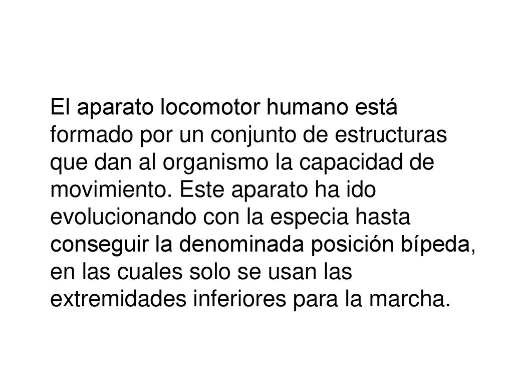 El aparato locomotor humano está formado por un conjunto de estructuras que dan al organismo la capacidad de movimiento.