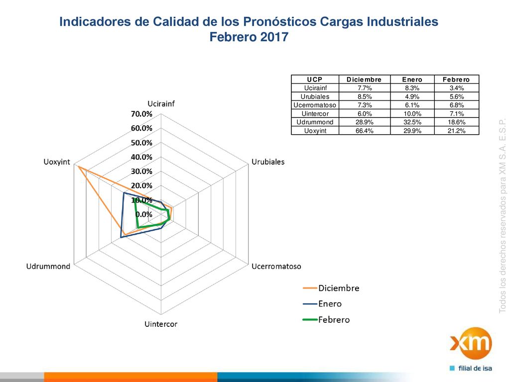 Indicadores de Calidad de los Pronósticos Cargas Industriales Febrero 2017