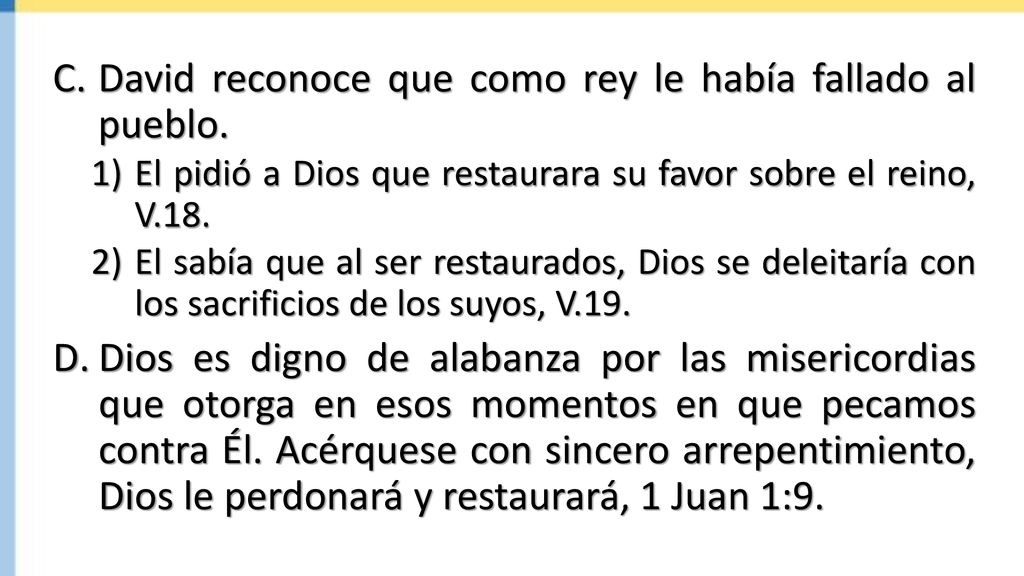 David reconoce que como rey le había fallado al pueblo.