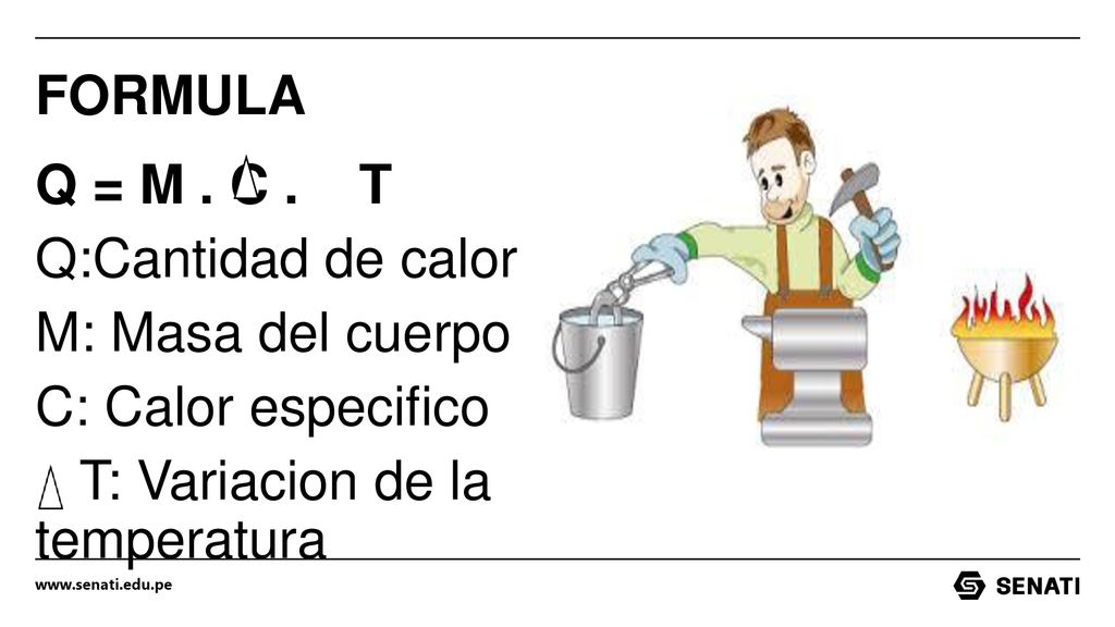 FORMULA Q = M . C . T. Q:Cantidad de calor.