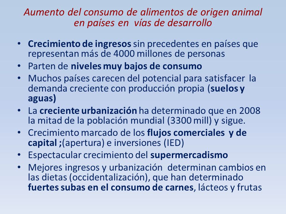 Aumento del consumo de alimentos de origen animal en países en vías de desarrollo